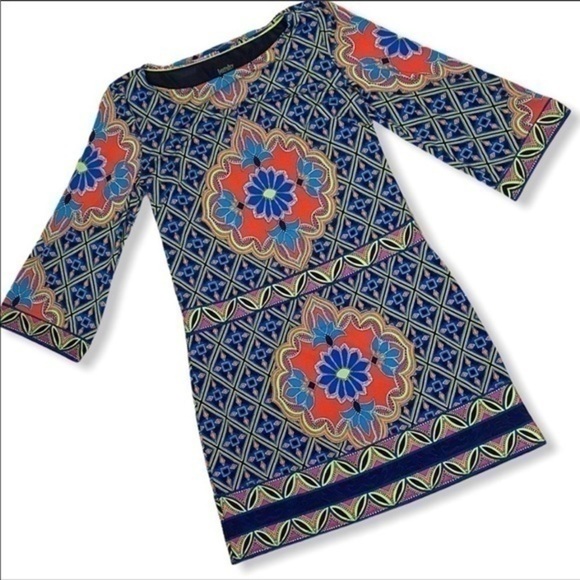 Laundry by Shelli Segal multicolor Moroccan print jersey Shift dress size S - Picture 5 of 11